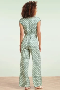 Adeline Jumpsuit In Legergroen En Gebroken Wit