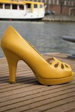 Angie Monaco Peeptoe Pumps In Mango Mojito