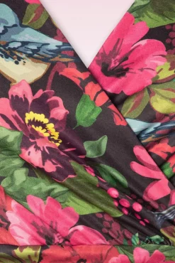 Aria Floral Bird Print Swing Jurk In Zwart