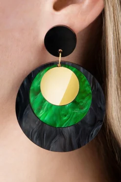 Art Deco Disk Oorbellen In Groen