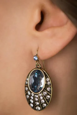 Art Deco Ovale Oorbellen In Blauw