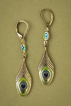 Art Nouveau Pauwenveer Oorbellen In Messing