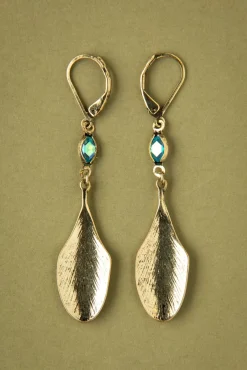 Art Nouveau Pauwenveer Oorbellen In Messing