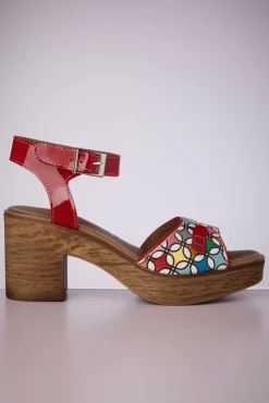 Aruba Leather Platform Sandals In Rood En Multi