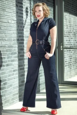 Audrey Jumpsuit Short Sleeve In Donkerdenim