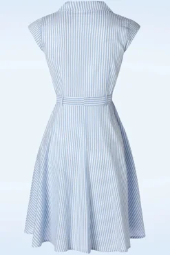 Ava Gestreepte Jurk In Lichtblauw