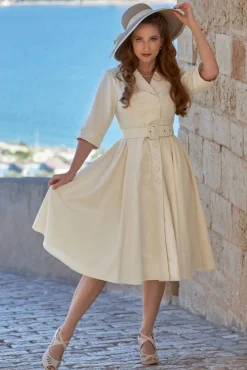 Azelia May Linnen Overcoat Jurk In Creme