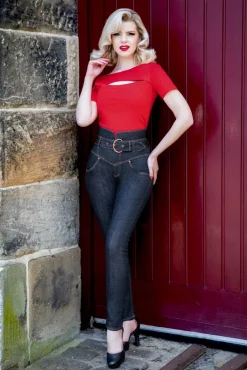 Babe Skinny Jeans Met Hoge Taille In Donkerblauw