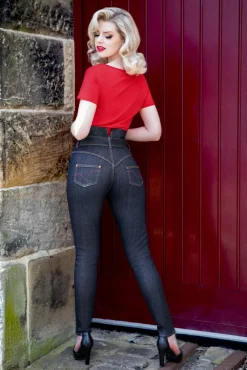 Babe Skinny Jeans Met Hoge Taille In Donkerblauw