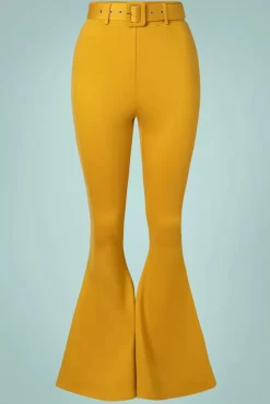 Bengaline Uitlopende Broek Met Riem In Mosterd