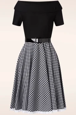 Brigitte Gingham Swing Jurk In Zwart En Wit