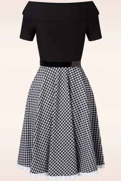 Brigitte Gingham Swing Jurk In Zwart En Wit