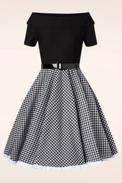 Brigitte Gingham Swing Jurk In Zwart En Wit