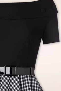 Brigitte Gingham Swing Jurk In Zwart En Wit