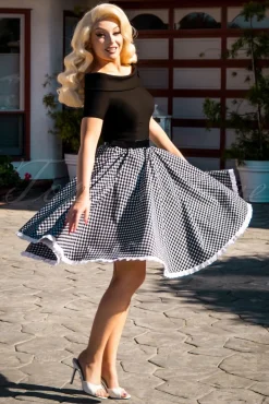Brigitte Gingham Swing Jurk In Zwart En Wit