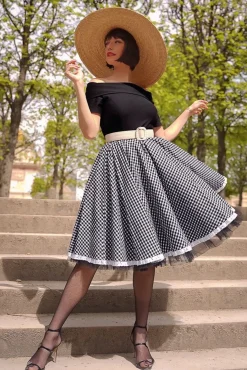 Brigitte Gingham Swing Jurk In Zwart En Wit