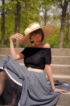 Brigitte Gingham Swing Jurk In Zwart En Wit