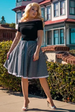 Brigitte Gingham Swing Jurk In Zwart En Wit