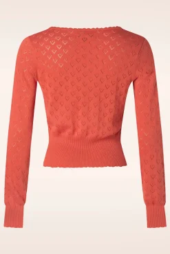 Cardi V Hart Ajour In Tweed Oranje