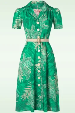 Charlene Palm Blouse-Jurk In Smaragdgroen