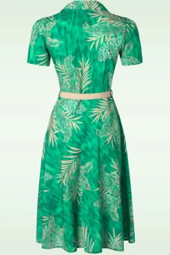 Charlene Palm Blouse-Jurk In Smaragdgroen