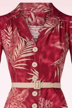 Charlene Palm Blouse-Jurk In Robijnrood