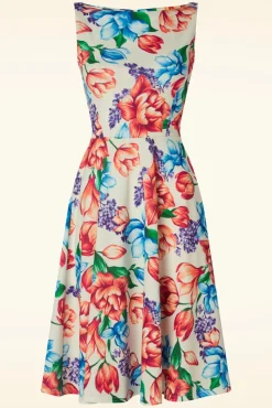 Cindi Floral Swing Jurk In Creme