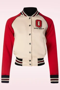 Damen Raglan College Sweat Jacket In Beige En Rood