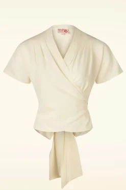 Darla Wikkelblouse Met Korte Mouwen In Antiek Wit