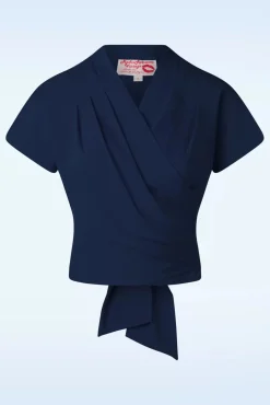 Darla Wikkelblouse Met Korte Mouwen In Marineblauw