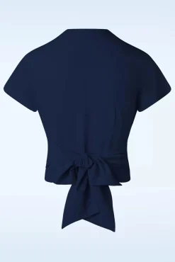 Darla Wikkelblouse Met Korte Mouwen In Marineblauw
