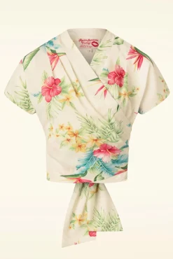 Darla Wikkelblouse Met Korte Mouwen In Honolulu Naturel