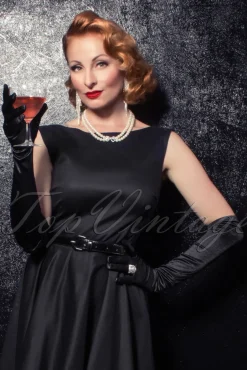 De Satijnen Chique Handschoenen In Zwart