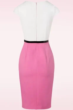 De Sienna Pencil Jurk In Flamingoroze En Wit