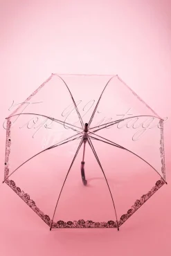 Dentelle Flower Transparante Koepelparaplu In Zwart