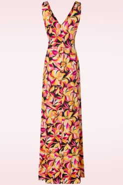 Deveny Abstract Floral Maxi Jurk In Roze En Geel