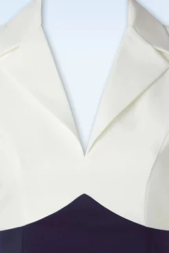 Dianne Pencil Jurk In Wit En Marineblauw