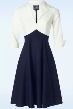 Dianne Swing Jurk In Wit En Marineblauw