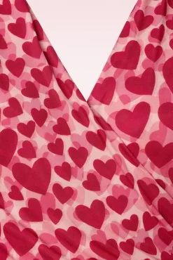 Ditsy Heart Swingjurk In Rood En Roze