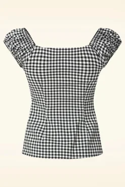 Dolores Gingham Top In Zwart En Wit