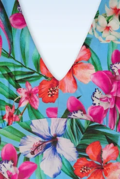 Dory Tropical Pencil Jurk In Blauw