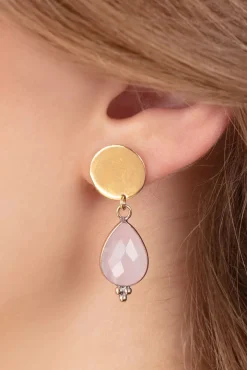 Drop Stud Oorbellen In Goud En Rozenkwarts Roze