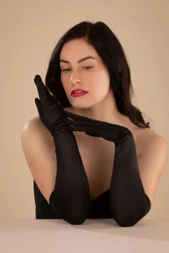 Elegante Lange Satijnen Handschoenen In Zwart