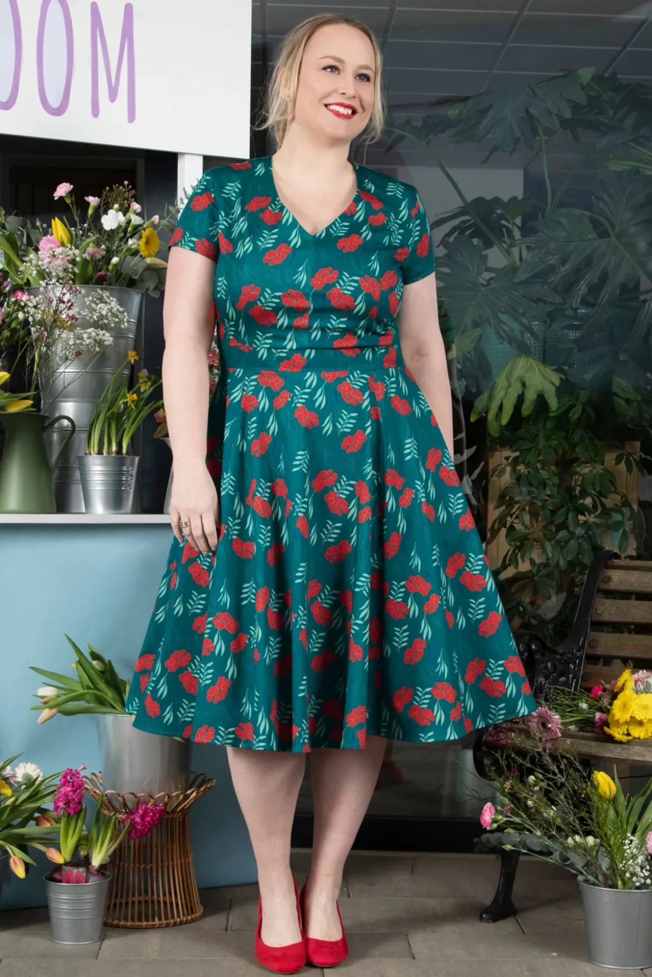 Exclusief Bij Topvintage ~ Olivia Swingjurk Met Korte Mouwen In Blauwgroen