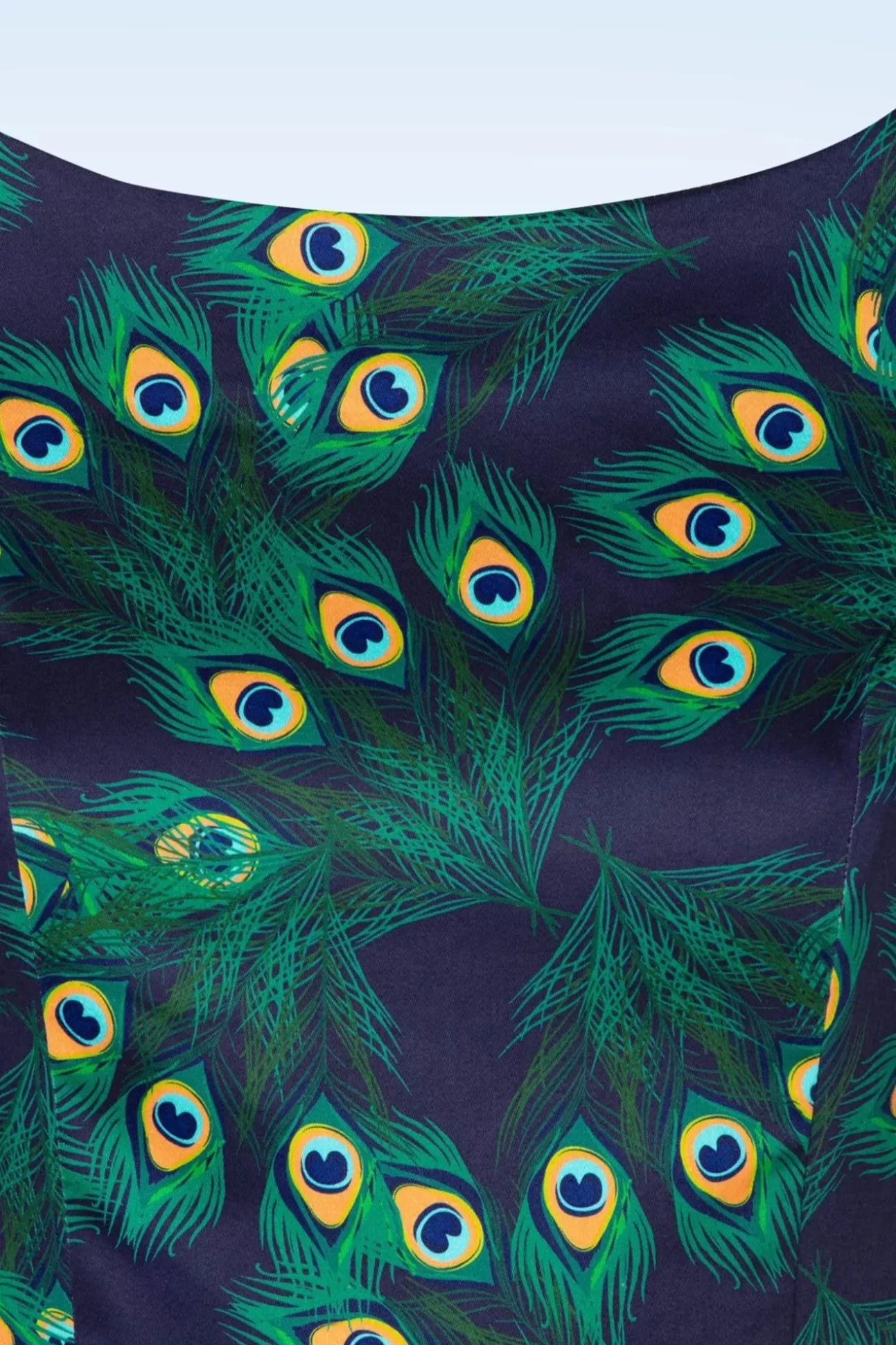 Exclusieve Bij Topvintage ~ Adriana Peacock Long Sleeve Swing Jurk In Marineblauw