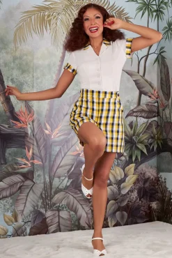 Fedora May Blazer Blouse In Creme En Tartan