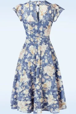 Floral Flutter Flare Jurk In Blauw