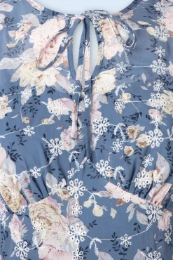 Floral Flutter Flare Jurk In Blauw