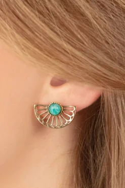 Flower Fan Oorbellen In Goud En Groene Onyx