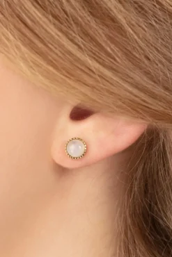 Flower Fan Oorbellen In Goud En Maansteen Wit